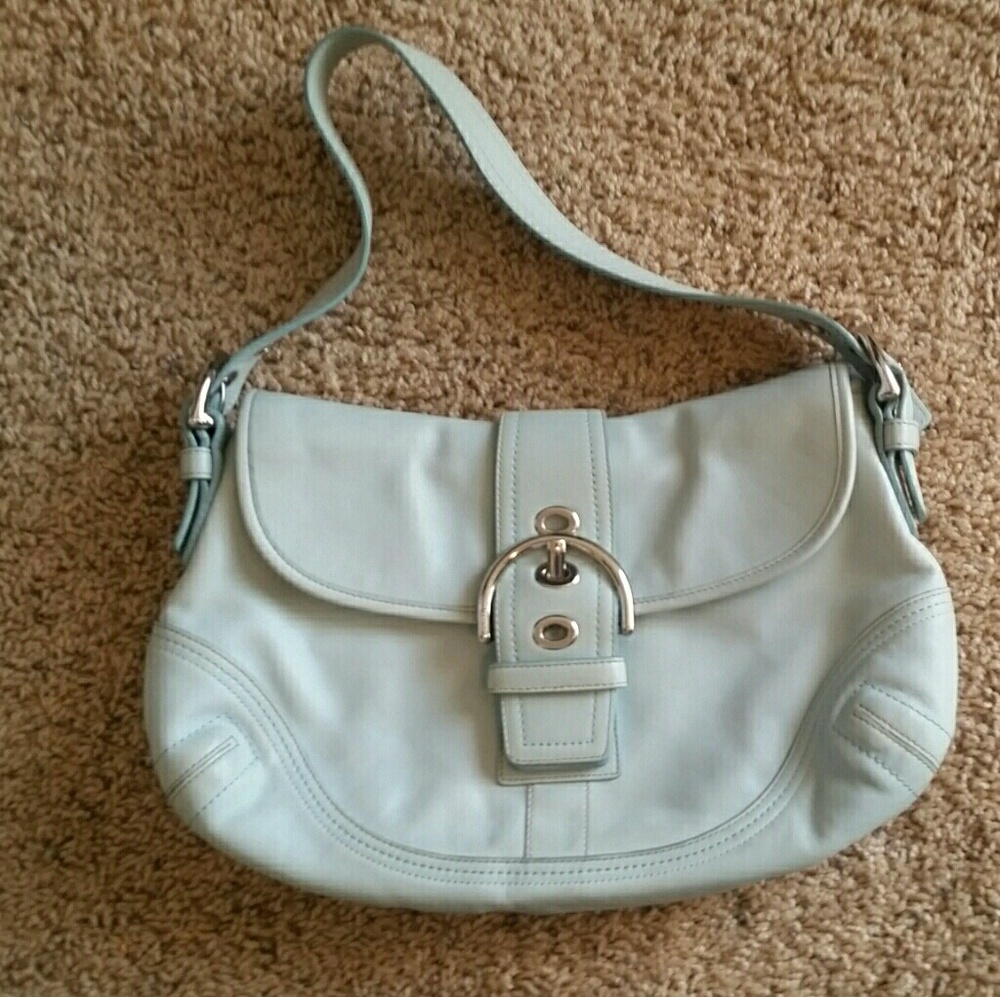 COACH pebble leather shoulder bag teal/light green